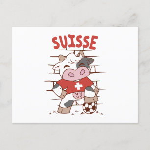 Swiss Soccer Cow Football Fan Switzerland Flag Postkarte