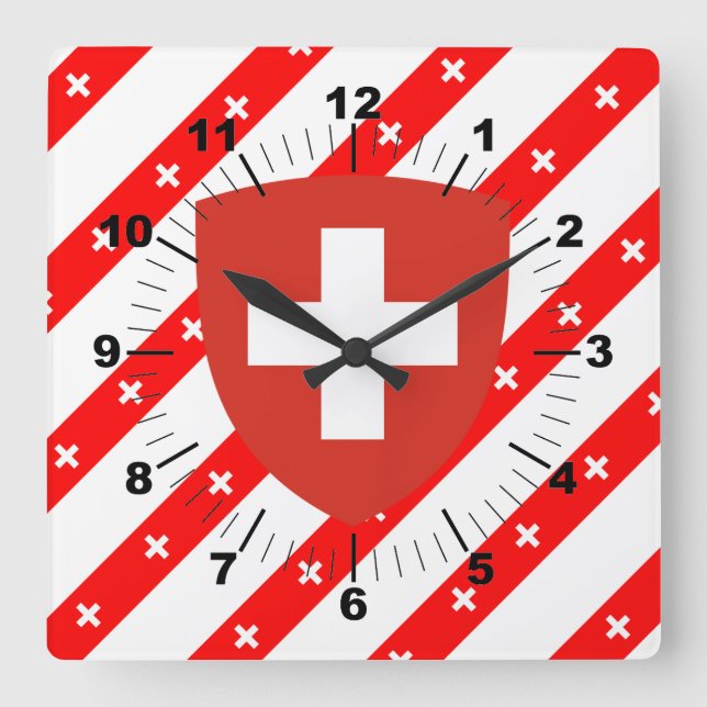 Swiss Stripes Flag Quadratische Wanduhr (Vorderseite)