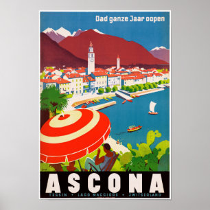 Switzerland Ascona Vintage Travel Poster Restored