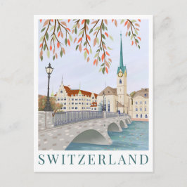 Switzerland Europe Travel Illustration Postkarte