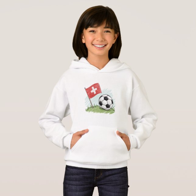 Switzerland flag and crayon-style soccer ball hoodie (Vorne ganz)