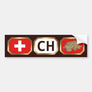 Switzerland Flag Map Code Bumper Sticker Autoaufkleber
