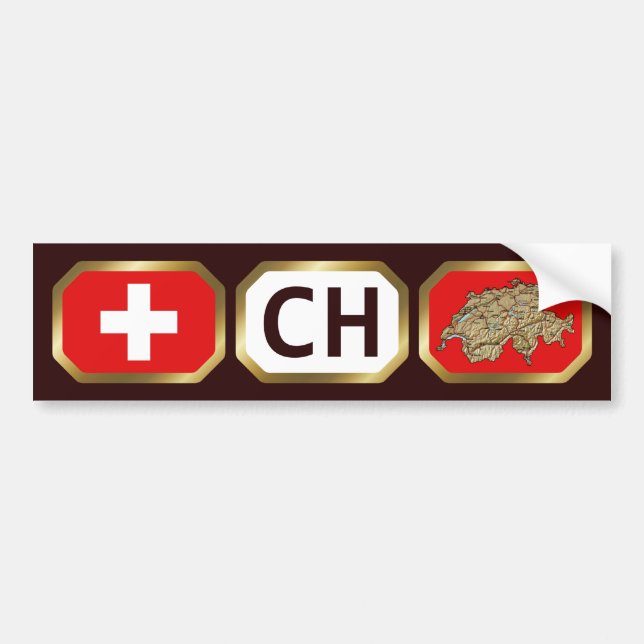 Switzerland Flag Map Code Bumper Sticker Autoaufkleber (Vorne)