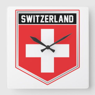 Switzerland Flag Shield Quadratische Wanduhr