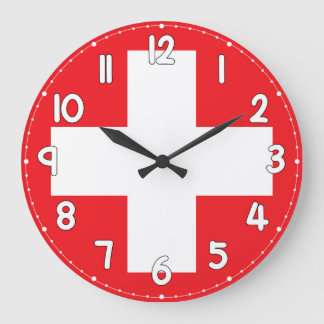 Switzerland Flag Wall Clock Patriotic Swiss Decor Große Wanduhr