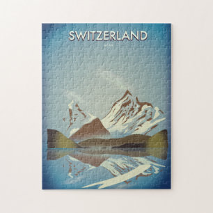 Switzerland Mountains travel poster Puzzle