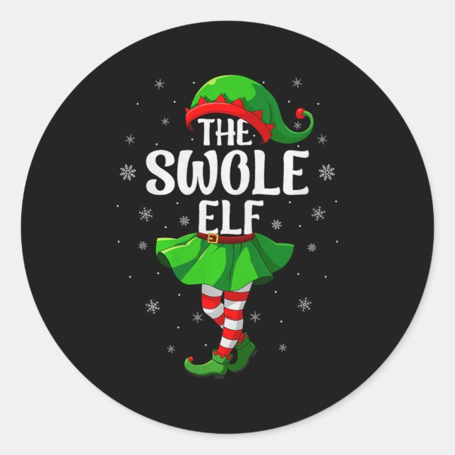 Swole Elf Christmas Girls Women Elf Squad Xmas Fam Runder Aufkleber (Vorderseite)