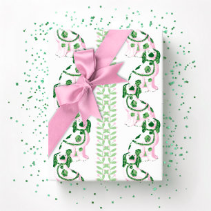 Swoon Staffordshire Hunde Rebe Rosa und Grün Geschenkpapier