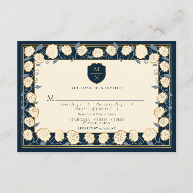 Sword & Shield Fantasy Wedding RSVP Blue Begleitkarte (Vorderseite)