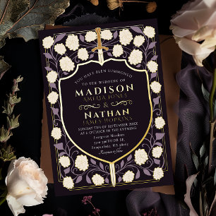 Sword & Shield Mittelalterliche Fantasy-Monogramm- Folieneinladung