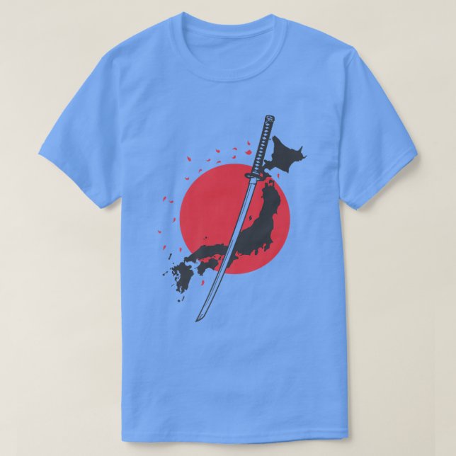Sword with Map Outline and Flag Japan Samurai  T-Shirt (Design vorne)