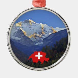 Swtzerland Jungfrau und Flagge Silbernes Ornament