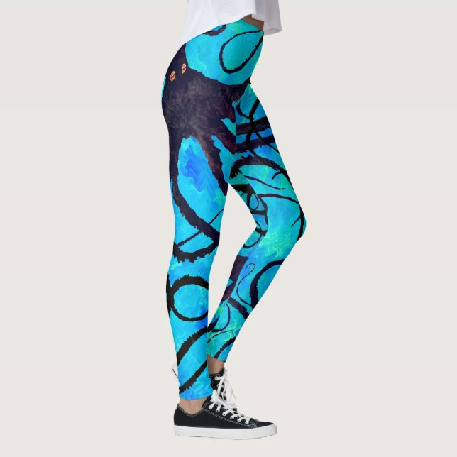 Sybilles Krake auf Aqua - Leggings (Rechts)