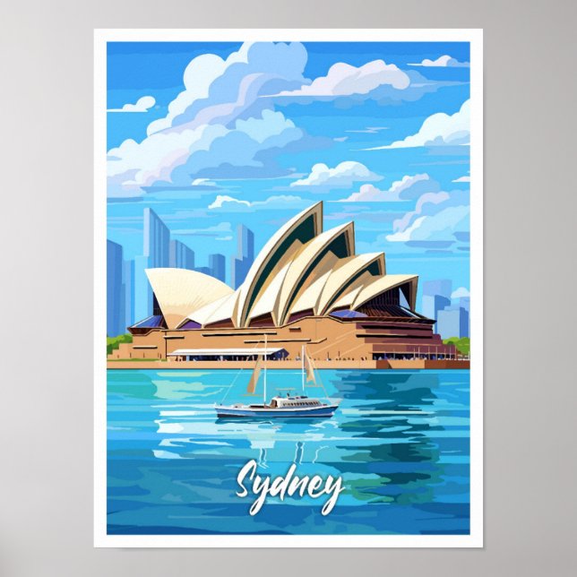 Sydney Australia Art Vintage Travel Illustration Poster (Vorne)