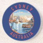 Sydney Australia Retro Distressed Circle Getränkeuntersetzer<br><div class="desc">Sydney Retro Vektor Reise Design. Sydney,  die Hauptstadt von New South Wales und eine der größten Städte Australiens,  ist bekannt für seine Hafenpromenade Sydney Opera House,  mit einem unverwechselbaren Segeldesign.</div>