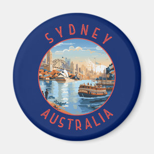 Sydney Australia Retro Distressed Circle Magnet