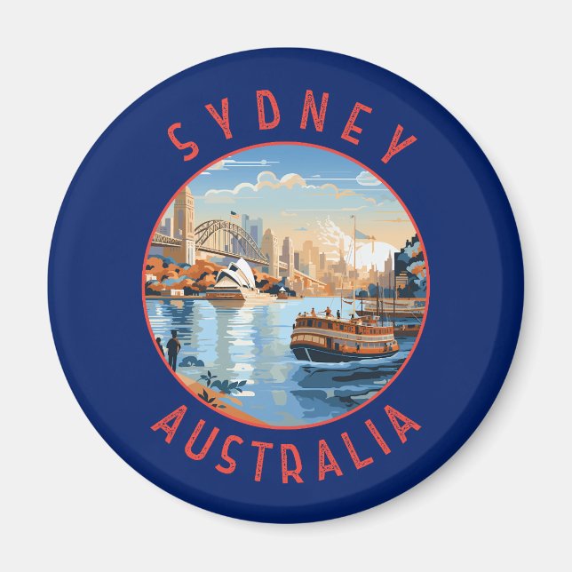 Sydney Australia Retro Distressed Circle Magnet (Vorne)