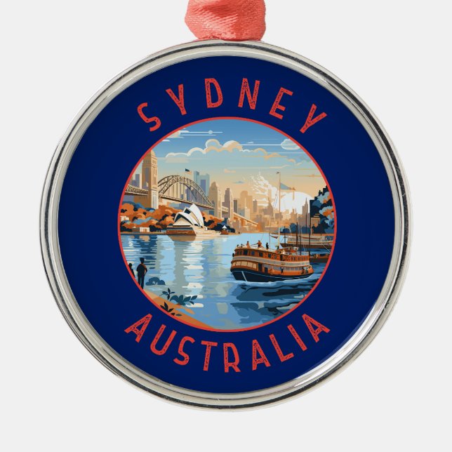 Sydney Australia Retro Distressed Circle Ornament Aus Metall (Vorne)