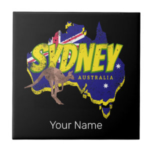 Sydney Australia Retro Kangaroo und Flag Vintag Fliese