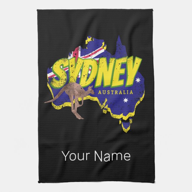 Sydney Australia Retro Kangaroo und Flag Vintag Geschirrtuch (Vertikal)