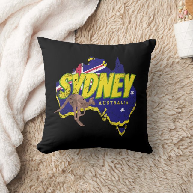 Sydney Australia Retro Kangaroo und Flag Vintag Kissen (Decke)