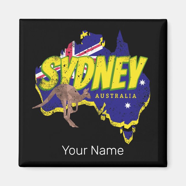Sydney Australia Retro Kangaroo und Flag Vintag Magnet (Vorne)