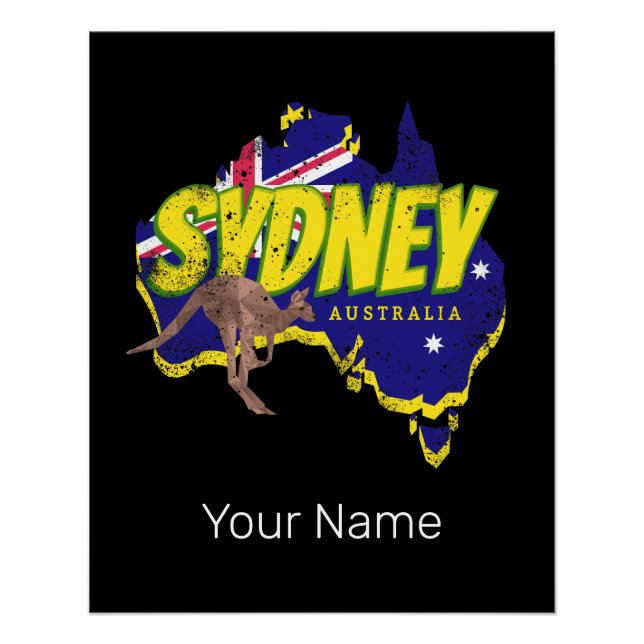Sydney Australia Retro Kangaroo und Flag Vintag Poster (Vorderseite)