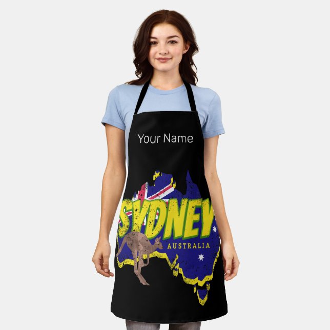 Sydney Australia Retro Kangaroo und Flag Vintag Schürze (Getragen)