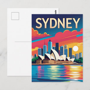 Sydney Australia Skyline Sunset Retro Travel Postkarte