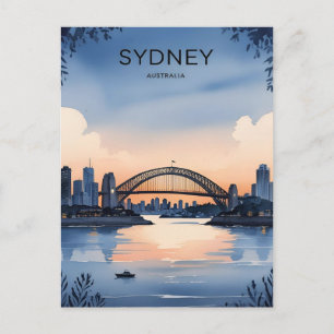 Sydney Australia Skyline Sunset Retro Travel Postkarte