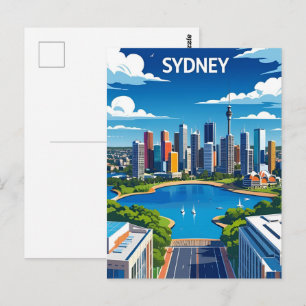 Sydney Australia Skyline Sunset Retro Travel Postkarte
