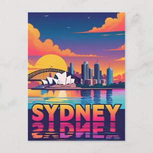 Sydney Australia Skyline Sunset Retro Travel Postkarte