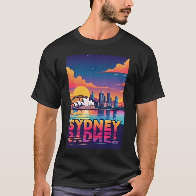 Sydney Australia Skyline Sunset Retro Travel T-Shirt (Vorderseite)