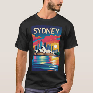 Sydney Australia Skyline Sunset Retro Travel T-Shirt