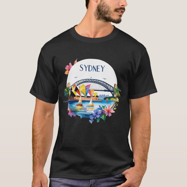 Sydney Australia Skyline Sunset Retro Travel T-Shirt (Vorderseite)