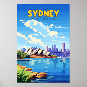 Sydney Australia Travel Art Vintag Illustration Poster