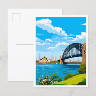 Sydney Australia Vintage Illustration Postkarte