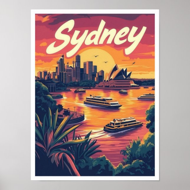 Sydney Australia Vintage Travel Illustration Poster (Vorne)