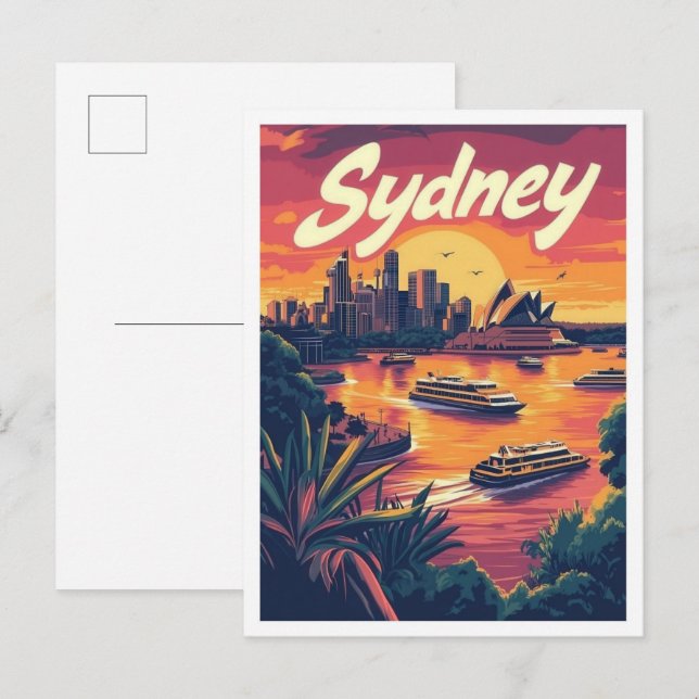 Sydney Australia Vintage Travel Illustration Postkarte (Vorne/Hinten)