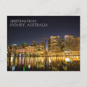 Sydney Australien Darling Harbour bei Nacht Postkarte