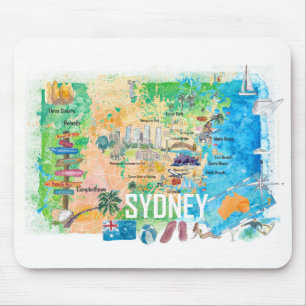 Sydney Australien Illustrierte Karte mit Sehenswü Mousepad