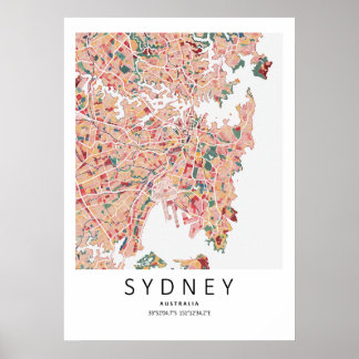 Sydney Australien Kartenposter | Moderne Stadt-Wan Poster