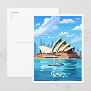 Sydney Australien Kunst Vintage Reise Illustration Postkarte