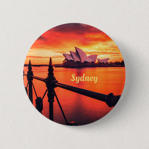 Sydney Australien Opernhaus Orange Sky Button