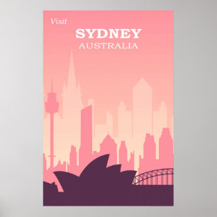 Sydney Australien Pink Vintage Reise Poster