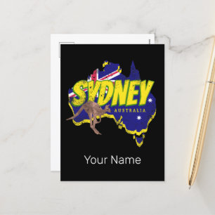 Sydney Australien Retro Känguru Und Flagge Vintage Feiertagspostkarte