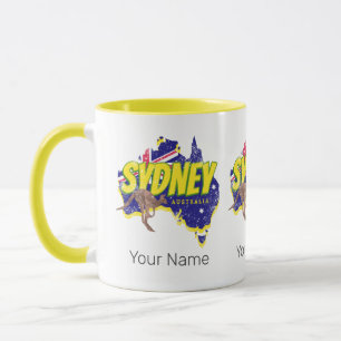 Sydney Australien Retro Känguru Und Flagge Vintage Tasse