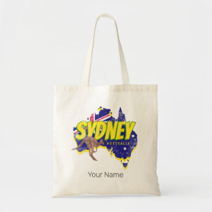 Sydney Australien Retro Känguru Und Flagge Vintage Tragetasche