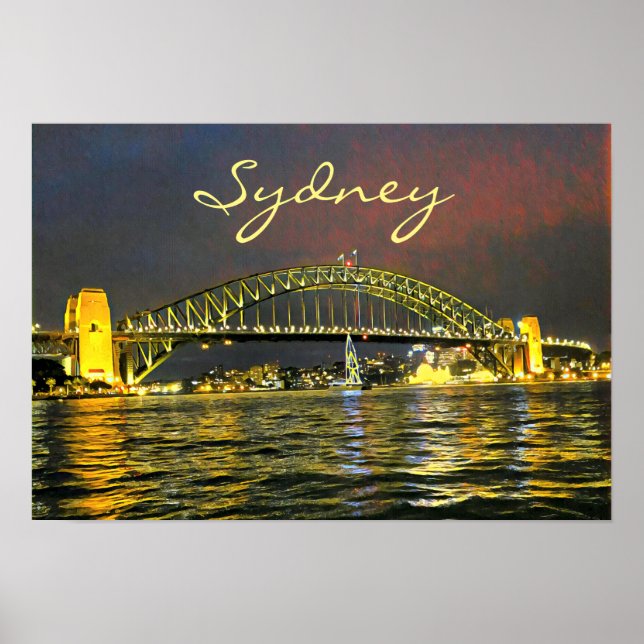 Sydney by night Harbour Bridge Australien Reise Poster (Vorne)