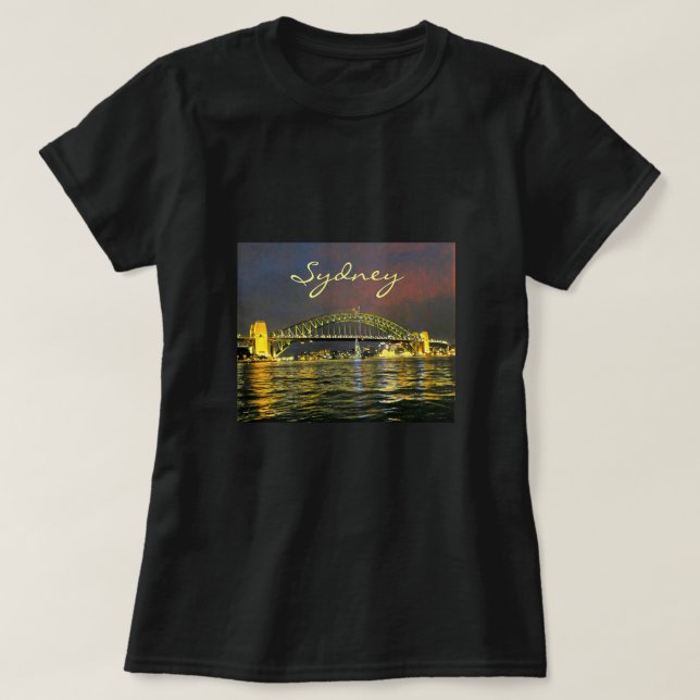 Sydney by night Harbour Bridge Australien Reise T-Shirt (Design vorne)